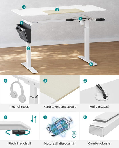 Scrivania Elettrica Regolabile in Altezza, 60 x 140 x (72-120) cm, Regolazione Continua, Bianco Semplice e Beige, SONGMICS, 8