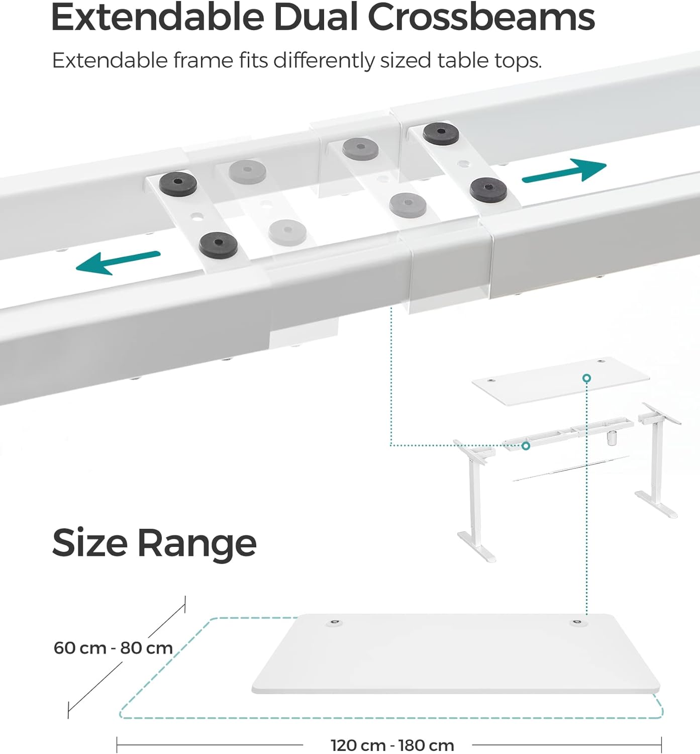 Scrivania Elettrica Regolabile in Altezza, 60 x 120 x (73-114) cm, Supporto per Scrivania, con Piano, Bianco, SONGMICS, 7