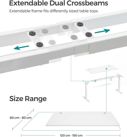 Scrivania Elettrica Regolabile in Altezza, 60 x 120 x (73-114) cm, Supporto per Scrivania, con Piano, Bianco, SONGMICS, 7