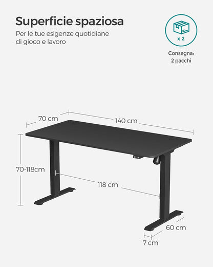 Scrivania Elettrica Regolabile in Altezza, 70 x 140 x (70-118) cm, Regolazione Continua, Nero, SONGMICS, 4