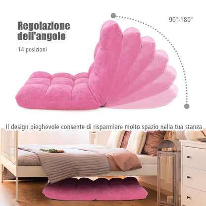 Sedia Imbottita da Pavimento, Poltrona da Terra regolabile, Sedia Reclinabile, Sedia da Terra, Rosa, Costway, 9