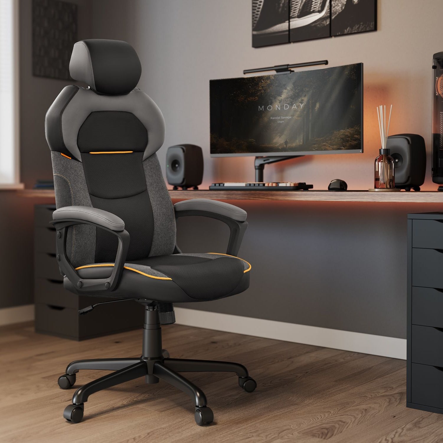 Sedia da ufficio, Sedia ergonomica, Sedia gaming, Cotone e lino, Poggiatesta regolabile, Braccioli imbottiti, Songmics