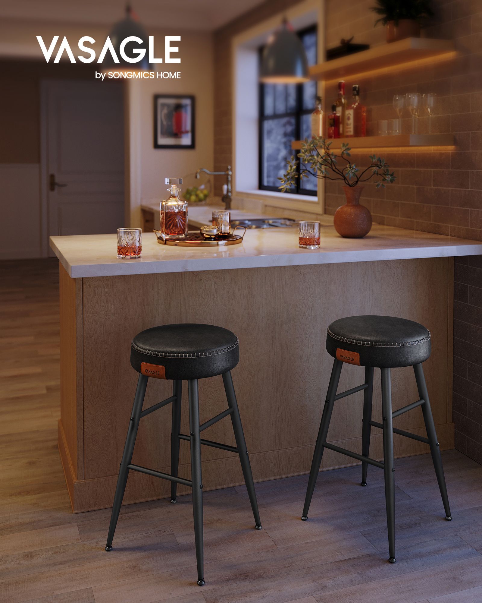 Sedie cucina, Sgabelli cucina, Sedie da bar, Set da 2 sgabelli alti da bar, PU con cucitura, Moderno, Sgabelli, 1