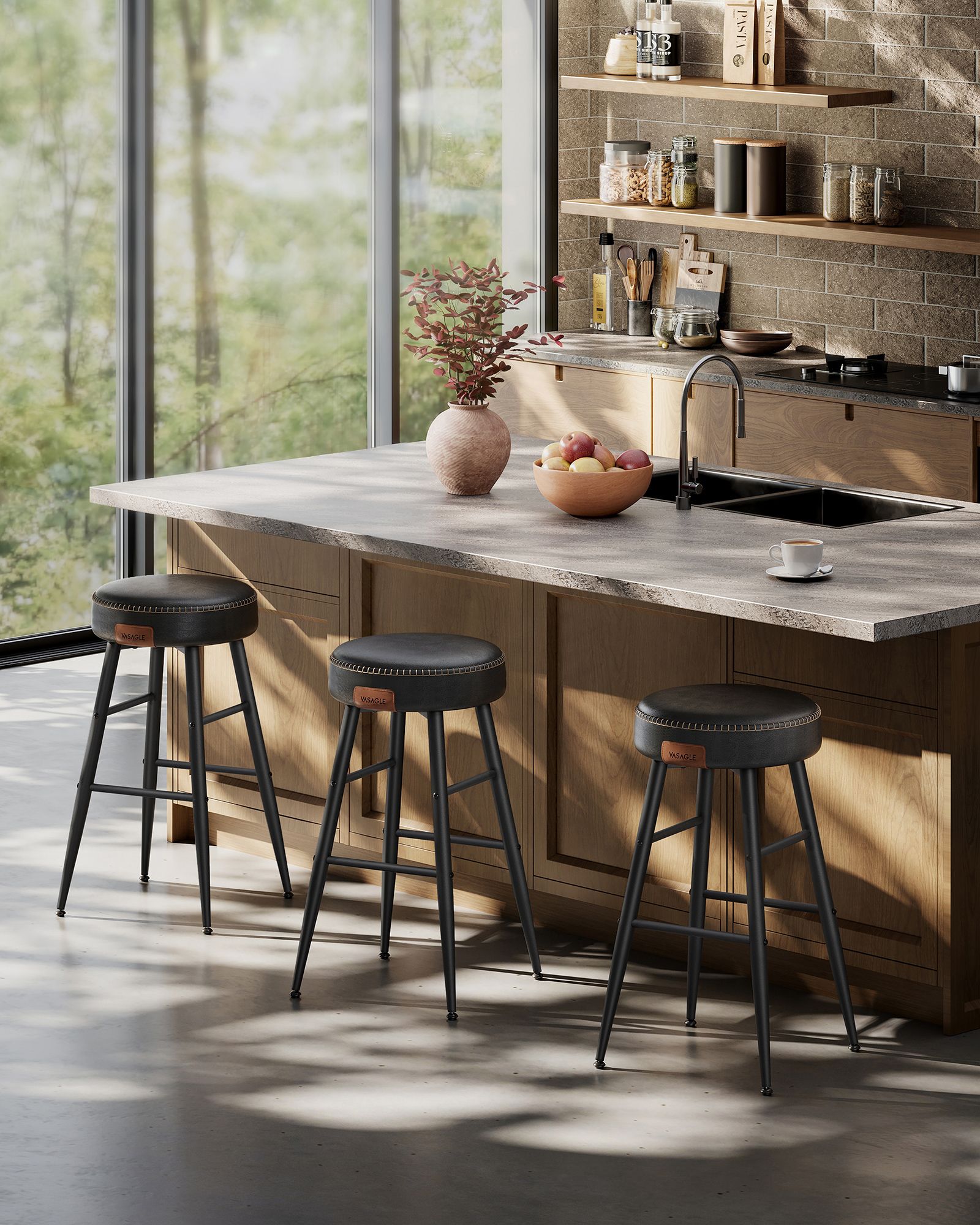 Sedie cucina, Sgabelli cucina, Sedie da bar, Set da 2 sgabelli alti da bar, PU con cucitura, Moderno, Sgabelli, 2