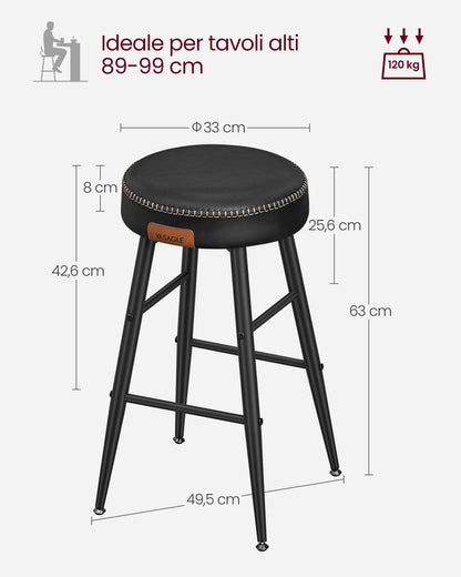 Sedie cucina, Sgabelli cucina, Sedie da bar, Set da 2 sgabelli alti da bar, PU con cucitura, Moderno, Sgabelli, 6