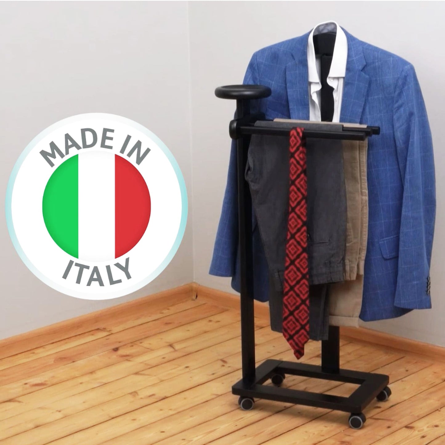 Servomuto, Indossatore, Composto da 1 gruccia, 3 portapantaloni e ripiano portaoggetti - Colore nero, ARIT ANTIMO, 5