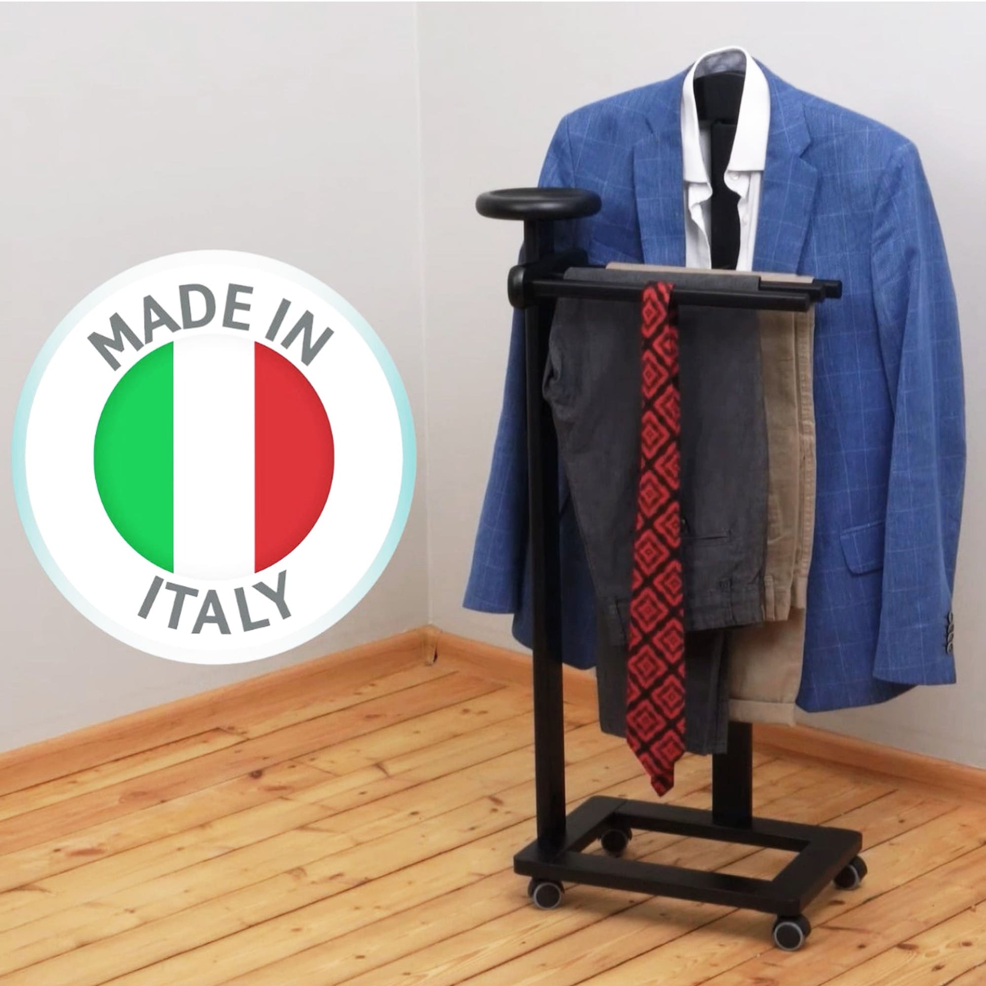 Servomuto, Indossatore, Composto da 1 gruccia, 3 portapantaloni e ripiano portaoggetti - Colore nero, ARIT ANTIMO, 5