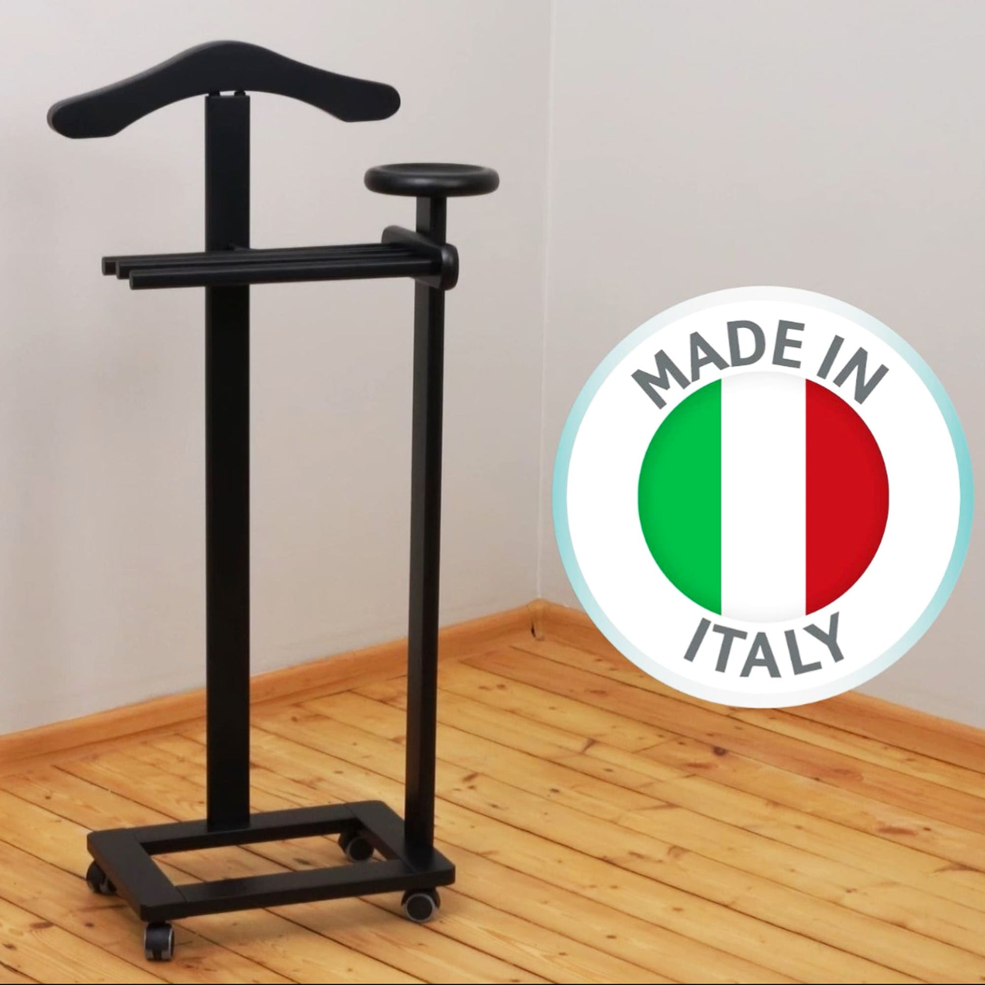 Servomuto, Indossatore, Composto da 1 gruccia, 3 portapantaloni e ripiano portaoggetti - Colore nero, ARIT ANTIMO, 6