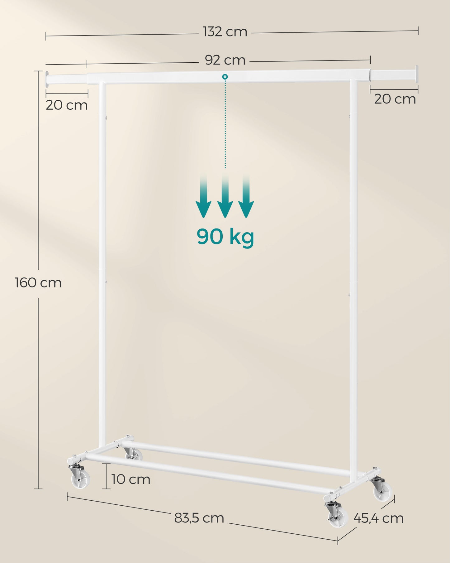 Stand Appendiabiti, Rella Appendiabiti, Attaccapanni Estensibile per Carichi Pesanti, Bianco Classico, SONGMICS, 2