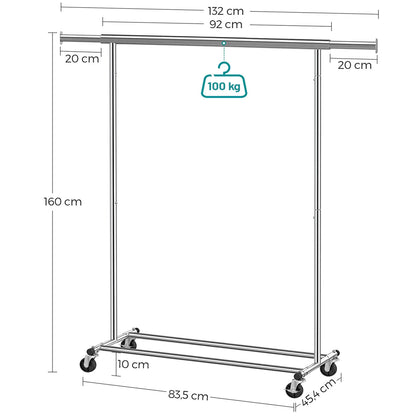 Stand Appendiabiti, Rella Appendiabiti, Appendiabiti con Ruote, Portata 100 kg, Pieghevole, SONGMICS, 2