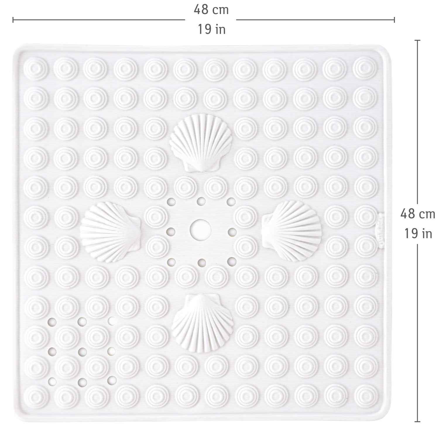 Tappeto antiscivolo per doccia, 48x48 cm, resistente alla muffa, lavabile in lavatrice, bianco, Tatkraft Shell, 5