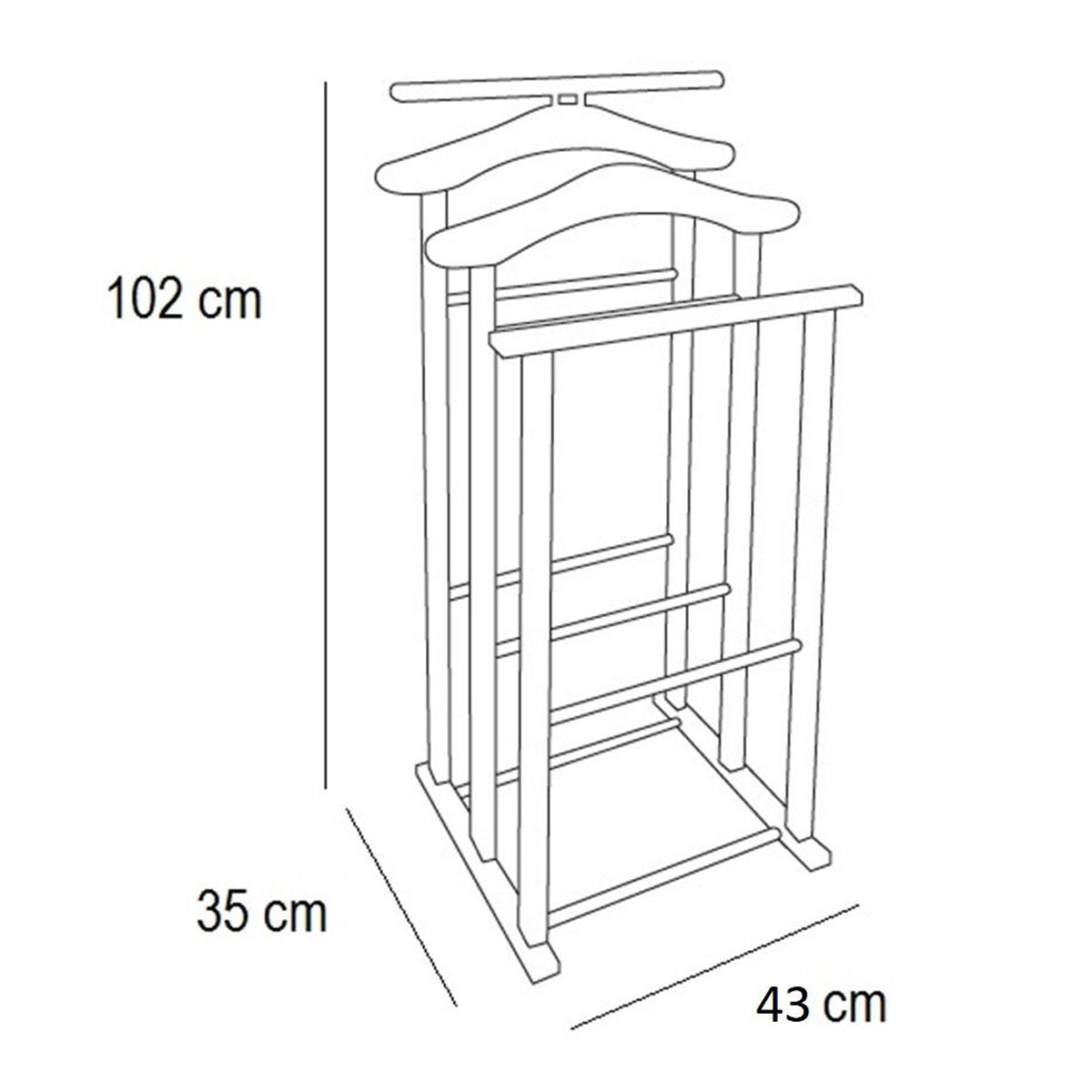 Servomuto, Made in Italy, Indossatore da Camera, 2 gruccie e 2 portapantaloni, Faggio massiccio, Ciliegio, Tatkraft Duke, 5