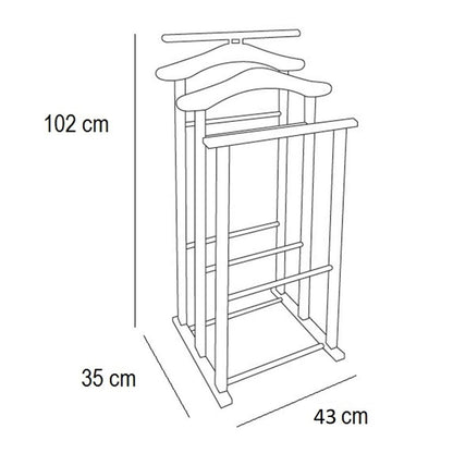 Servomuto, Made in Italy, Indossatore da Camera, 2 gruccie e 2 portapantaloni, Faggio massiccio, Ciliegio, Tatkraft Duke, 5