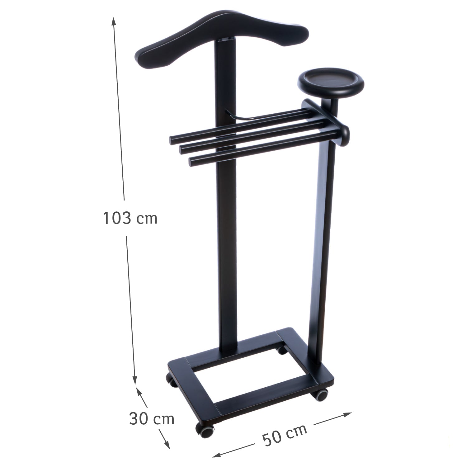 Servomuto, Indossatore, Composto da 1 gruccia, 3 portapantaloni e ripiano portaoggetti - Colore nero, Tatkraft Baron, 19