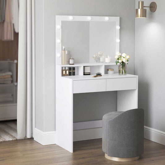 Toeletta trucco, Toeletta, Tavolo da trucco, Grande specchio, Luce LED, 2 Cassetti, 3 Scomparti, Vasagle