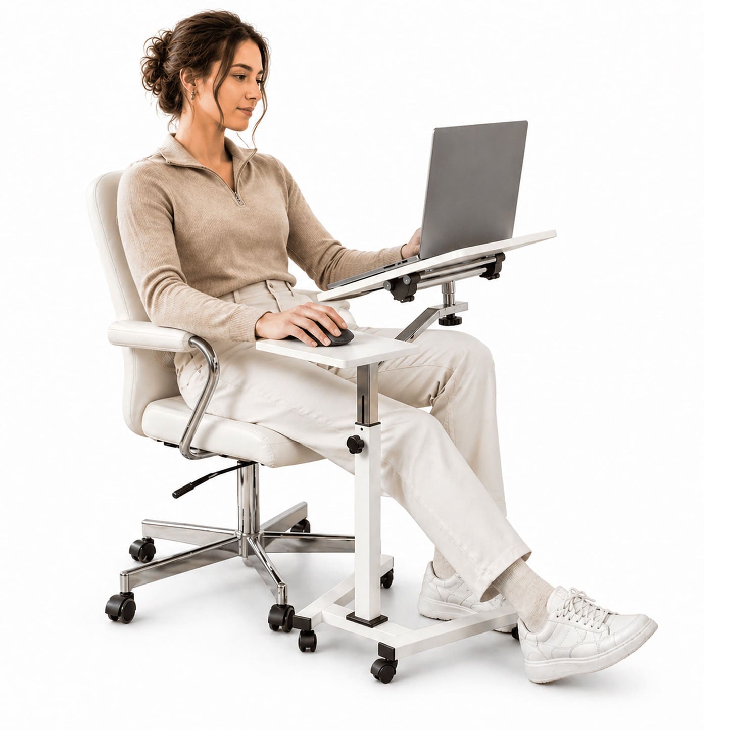 Tavolo porta PC, Regolabile in Altezza, con piattaforma per mouse, su Ruote, Tavolo per PC, Nero, Tatkraft Joy, 2