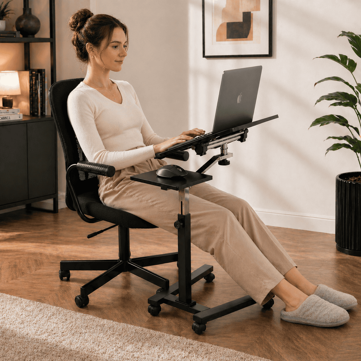 Tavolo porta PC, Regolabile in Altezza, con piattaforma per mouse, su Ruote, Tavolo per PC, Nero, Tatkraft Joy, 7