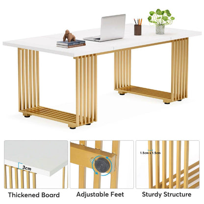 Scrivania, 180 x 79 x 78 cm, Scrivania PC, con gambe dorate, Tavolo Riunioni, Bianco e Oro, Tribesigns