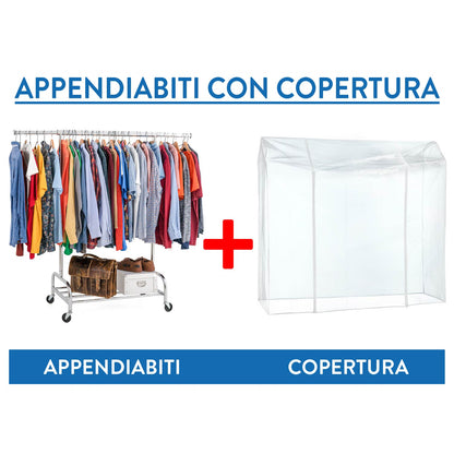 Stand Appendiabiti Professionale con Copertura, Portata 100 kg, con Ruote e Ripiano, Acciaio Cromato, Tatkraft Tiger & Defender, 3