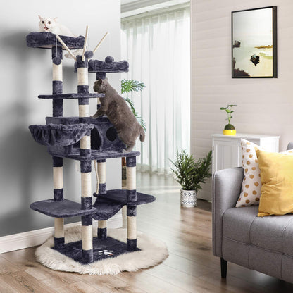 Tiragraffi per gatti,  Tiragraffi gatto, XXL Posatoio, 164 cm, Tiragraffi, grigio fumo, Feandrea