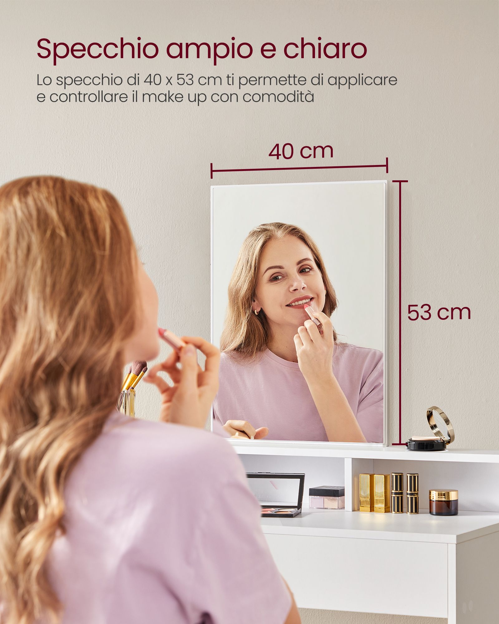 Toeletta trucco, Toeletta con specchio, Toeletta, con 2 сassetti e 3 scomparti, Tavolo da trucco, Vasagle, 2