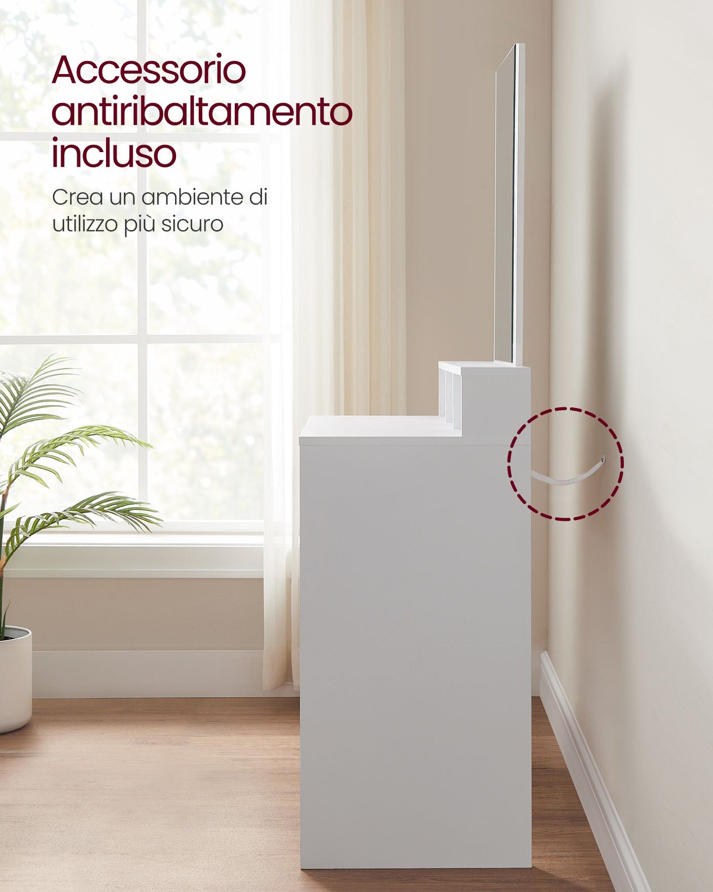 Toeletta trucco, Toeletta con specchio, Toeletta, con 2 сassetti e 3 scomparti, Tavolo da trucco, Vasagle, 4