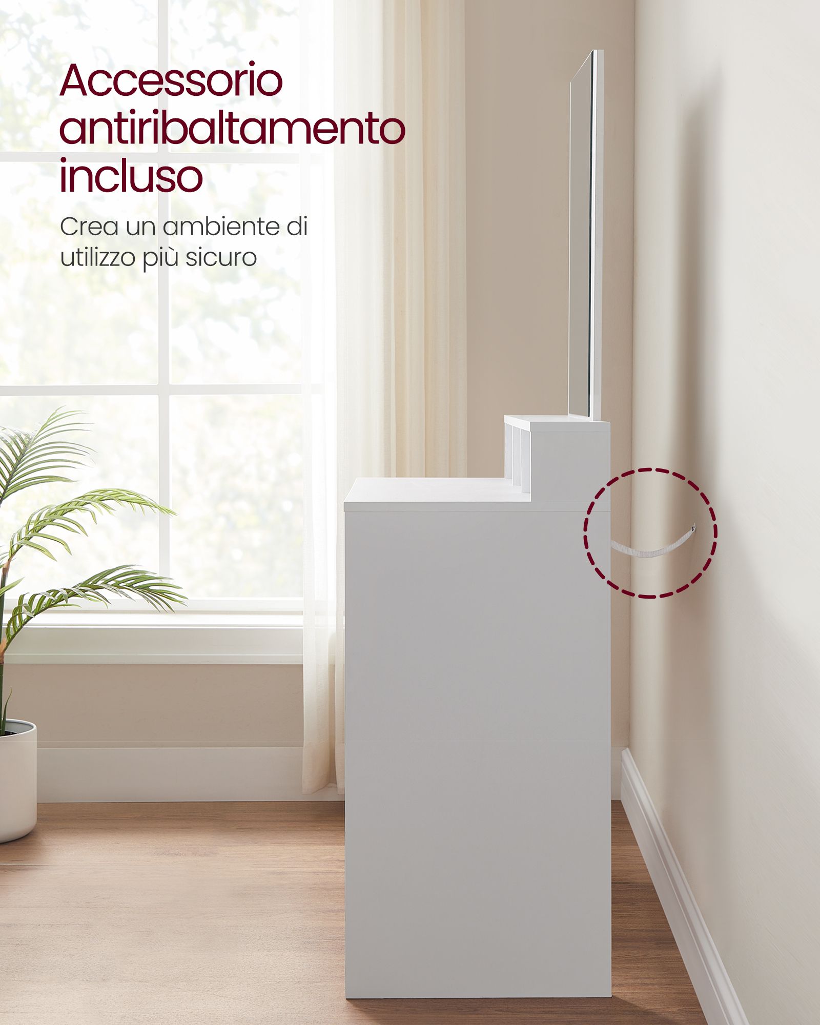 Toeletta trucco, Toeletta con specchio, Toeletta, con 2 сassetti e 3 scomparti, Tavolo da trucco, Vasagle, 4