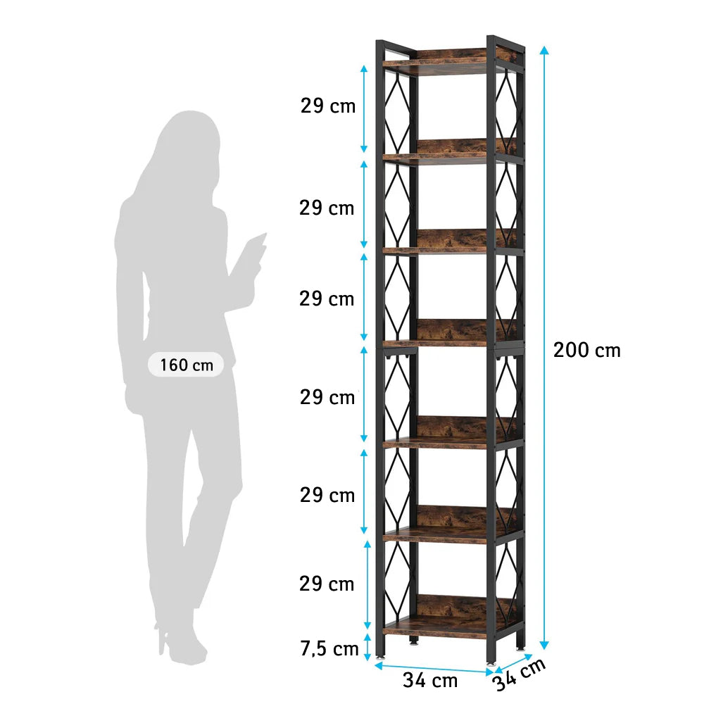 Tribesigns - Scaffale a 7 Livelli, 200 cm, Scaffale Portaoggetti, Libreria Stretta e Alta, Scaffale per Ufficio, Studio, Soggiorno, Camera da Letto