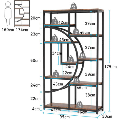Libreria, Scaffale a Scala, Scaffale Portaoggetti con 9 Ripiani Aperti, Libreria Indipendente, Marrone e Nero, Tribesigns, 8
