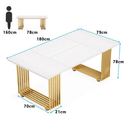 Scrivania, 180 x 79 x 78 cm, Scrivania PC, con gambe dorate, Tavolo Riunioni, Bianco e Oro, Tribesigns