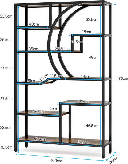 Libreria, Scaffale a Scala, Scaffale Portaoggetti, Libreria Etagere Industriale a 6 Livelli, Marrone Rustico, Tribesigns, 8