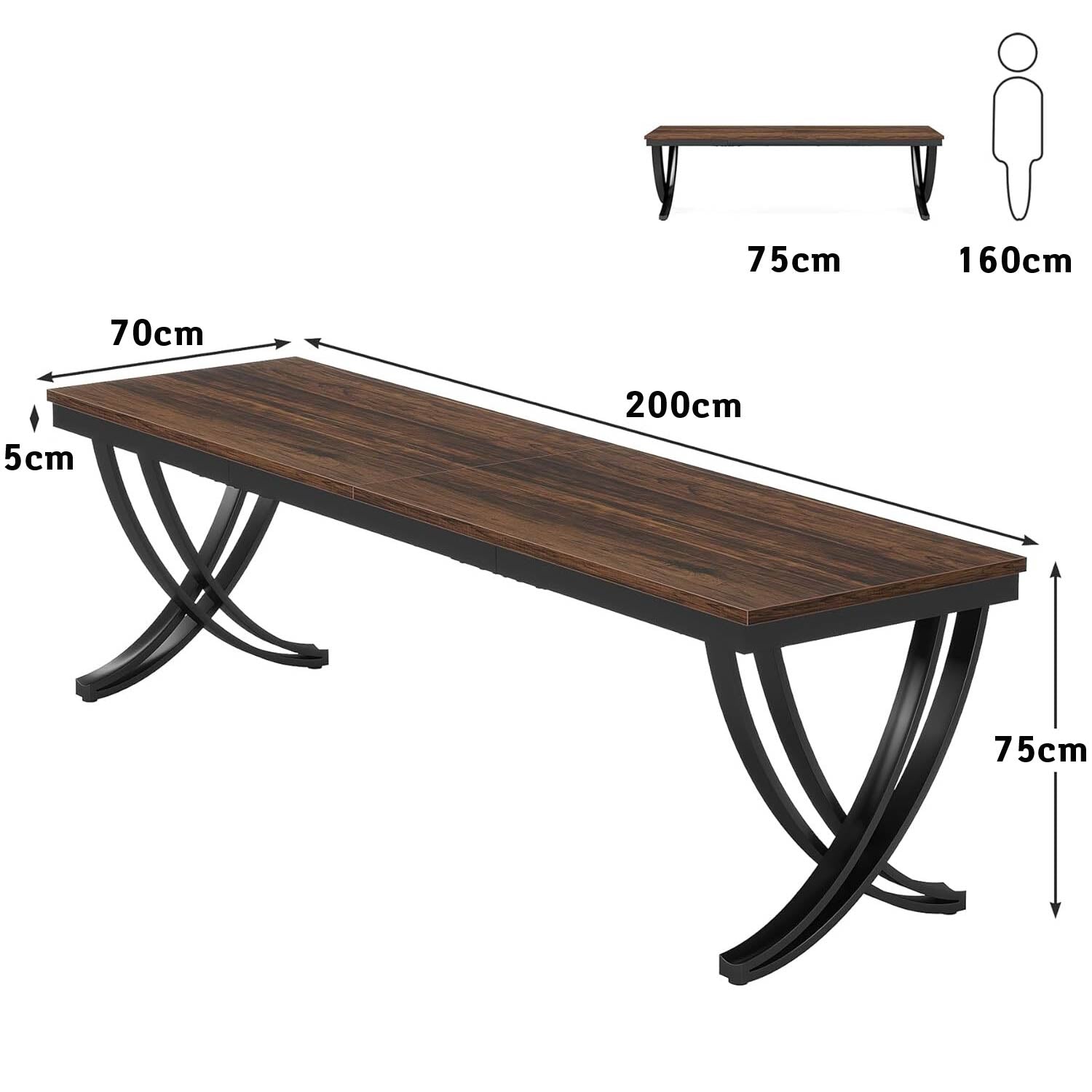 Scrivania, Scrivania Doppia, 200 x 70 x 75 cm, Tavolo Riunioni per 6–8 persone, Scrivania Ufficio, Marrone, Tribesigns