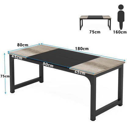 Scrivania, 180 x 80 x 75 cm, Scrivania PC, Scrivania Ufficio, Tavolo Riunioni, Grigio Vintage e Nero, Tribesigns