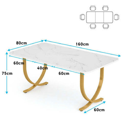 Scrivania, 160x80x75 cm, Scrivania Ufficio, con piano in finto marmo e gambe in metallo, Bianco e Oro, Tribesigns