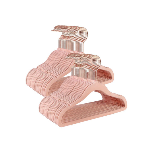 Grucce Bambini, Set di 50, Grucce per abiti, con Ganci, Grucce salvaspazio, in Velluto, Antiscivolo, Rosa, , Songmics, 1