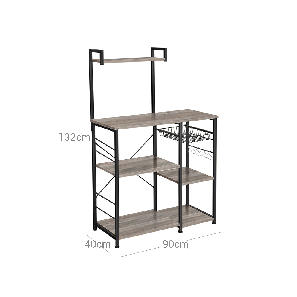 Scaffale Cucina, Mobile Cucina Dispensa, per Spezie, Mensola per Microonde, 6 Ganci, Greige e Nero, Vasagle, 7