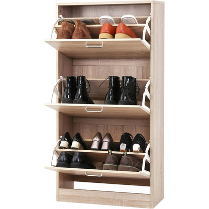 Scarpiera Salvaspazio, Scarpiera Armadio, 3 Piani Scaffale Portascarpe Cassettiera, Rovere, VASAGLE, 1