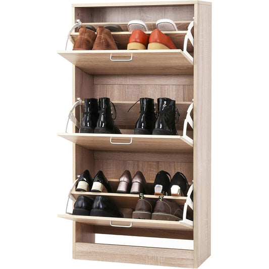 Scarpiera Salvaspazio, Scarpiera Armadio, 3 Piani Scaffale Portascarpe Cassettiera, Rovere, VASAGLE, 1