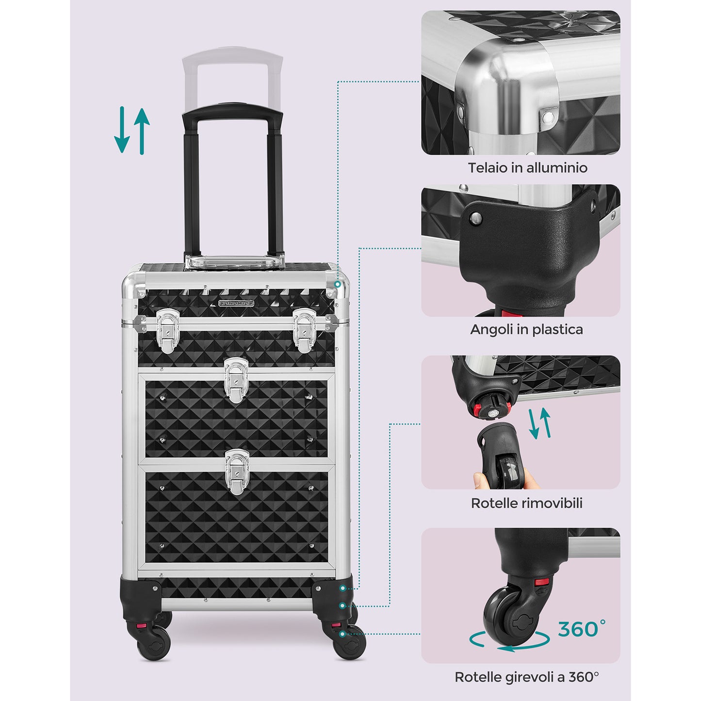 Valigetta trucchi, Trolley per cosmetici, Valigia Porta Trucchi, Trolley Make Up, Beauty Case da Viaggio, Songmics, 2