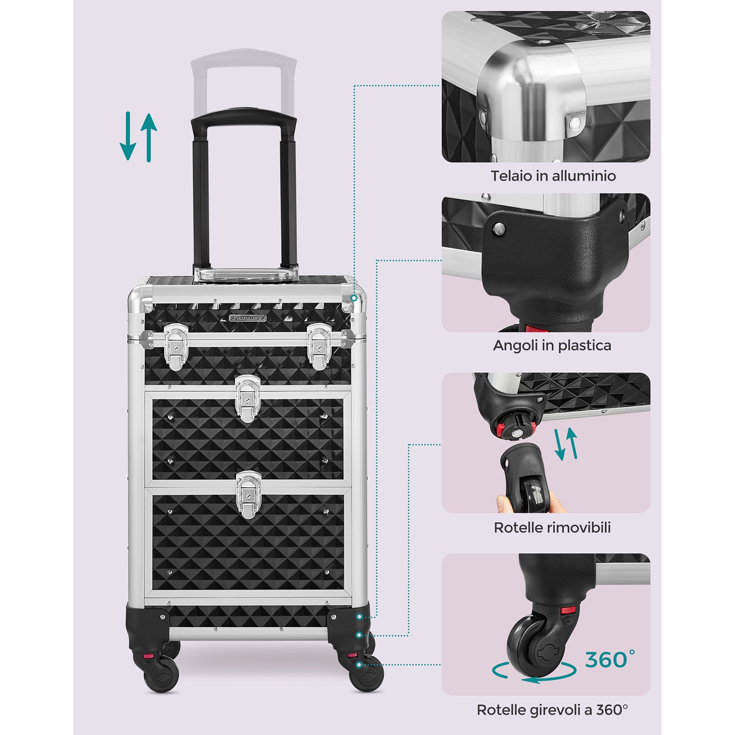 Valigetta trucchi, Trolley per cosmetici, Valigia Porta Trucchi, Trolley Make Up, Beauty Case da Viaggio, Songmics, 2