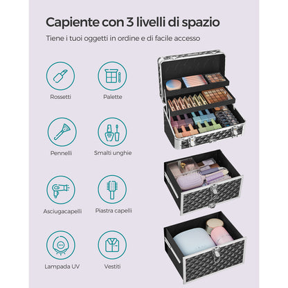Valigetta trucchi, Trolley per cosmetici, Valigia Porta Trucchi, Trolley Make Up, Beauty Case da Viaggio, Songmics, 3
