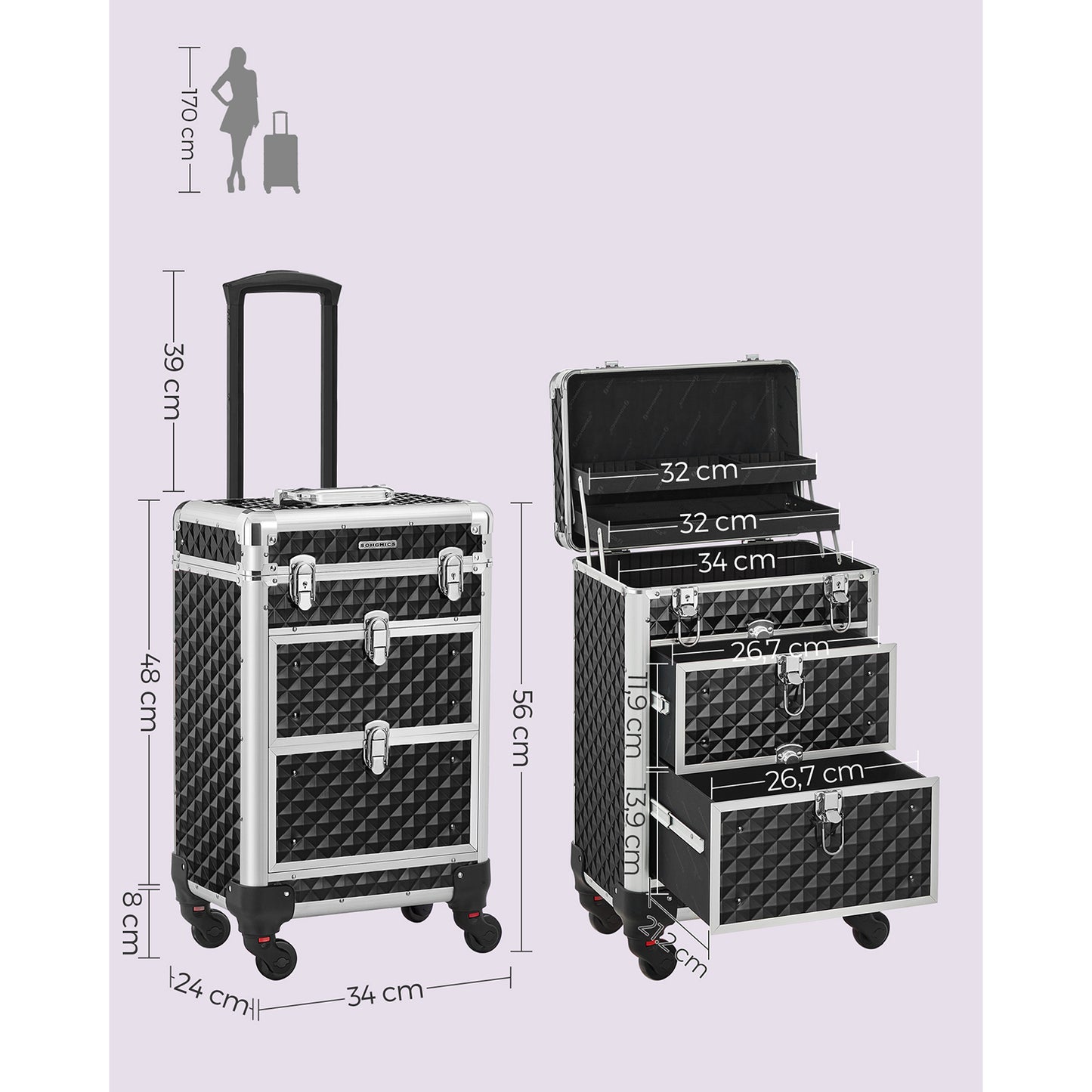 Valigetta trucchi, Trolley per cosmetici, Valigia Porta Trucchi, Trolley Make Up, Beauty Case da Viaggio, Songmics, 5