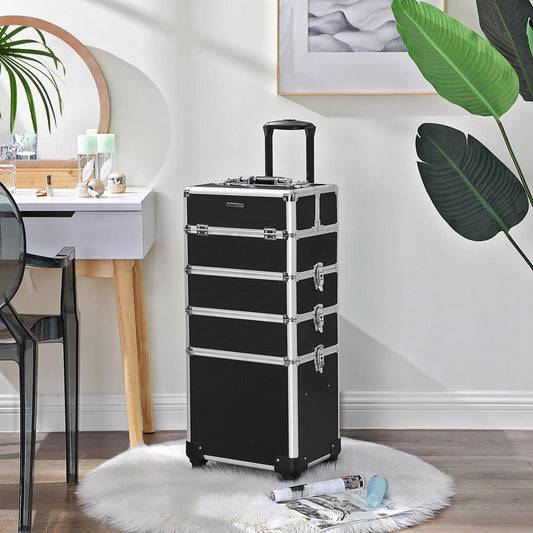 Valigetta trucchi, Valigia porta trucchi 4 in 1, Grande, Trolley Make Up, con Serratura, Nero, Songmics