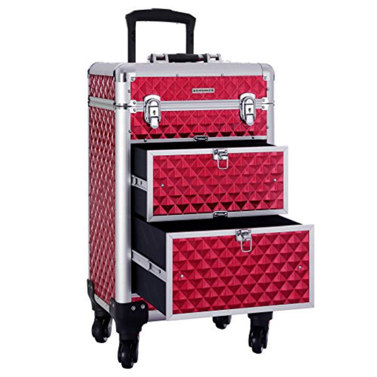 Valigia porta trucchi, Trolley Make Up, Beauty case da viaggio, Ruote girevoli a 360°, Rosso, Songmics, 1