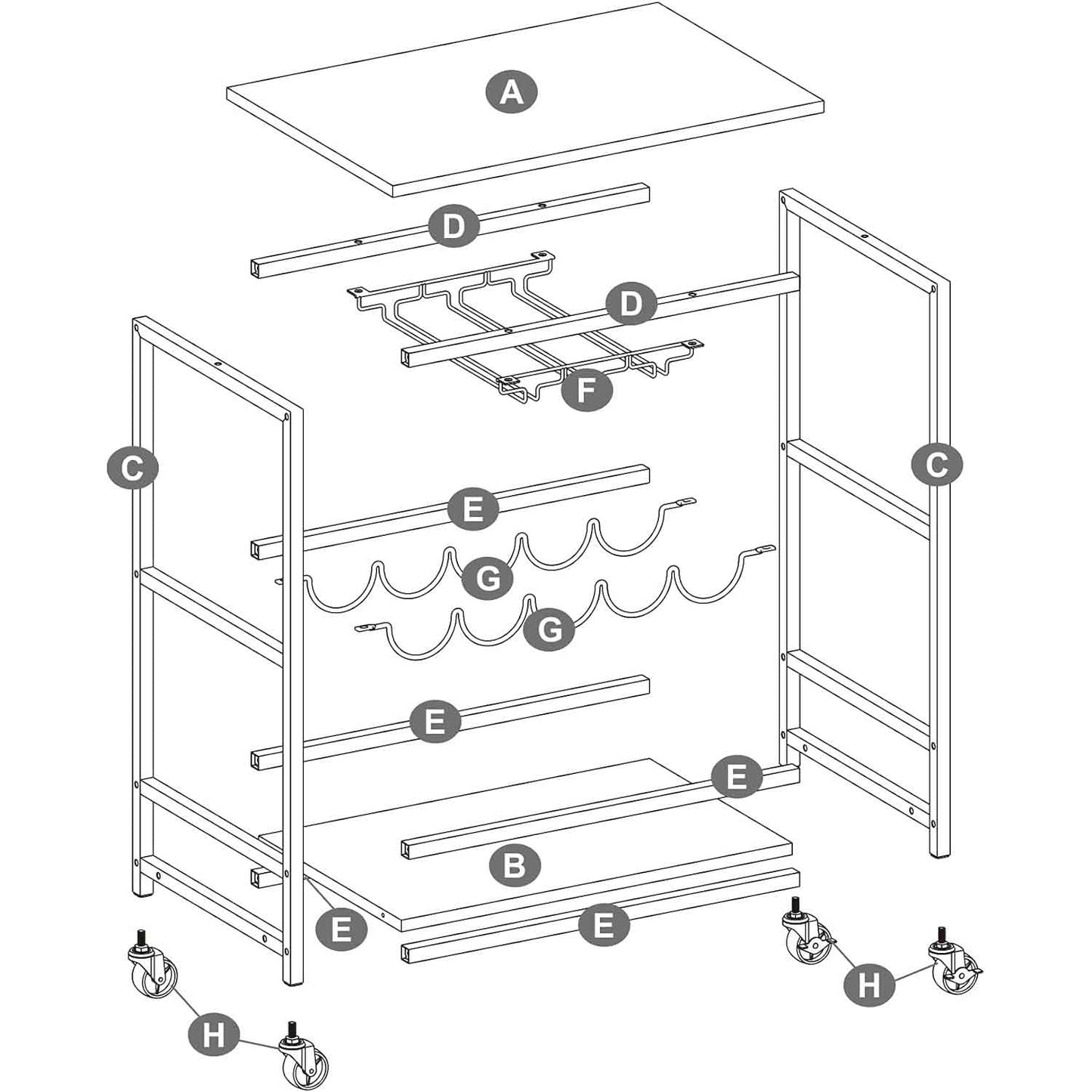 Carrello da cucina, porta bottiglie vino, carrello portavivande. Scaffale da Cucina, carrello portavivande da salotto, 5