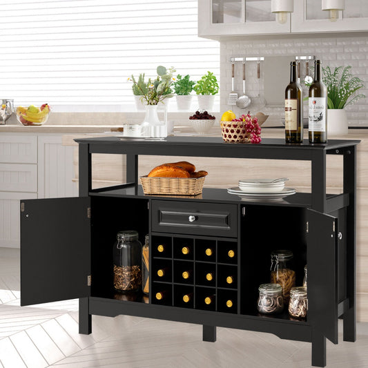 Buffet, Credenza soggiorno, Porta bottiglie vino, per cucina a forma incrociata, Nero, Costway, 3