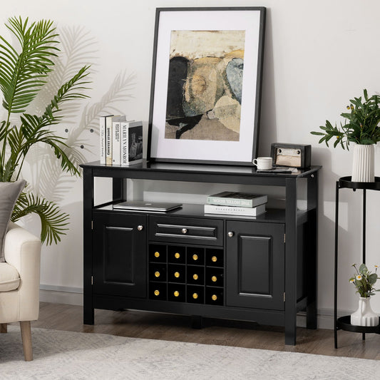 Buffet, Credenza soggiorno, Porta bottiglie vino, per cucina a forma incrociata, Nero, Costway, 4