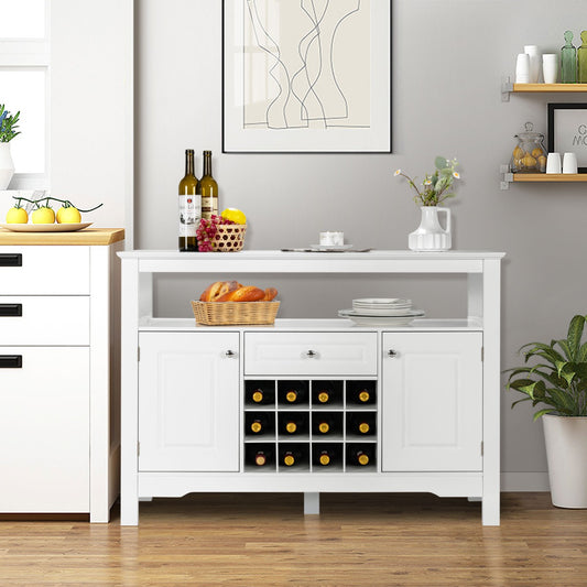 Buffet, Credenza soggiorno, Porta bottiglie vino, per cucina a forma incrociata, Bianco, Costway, 3