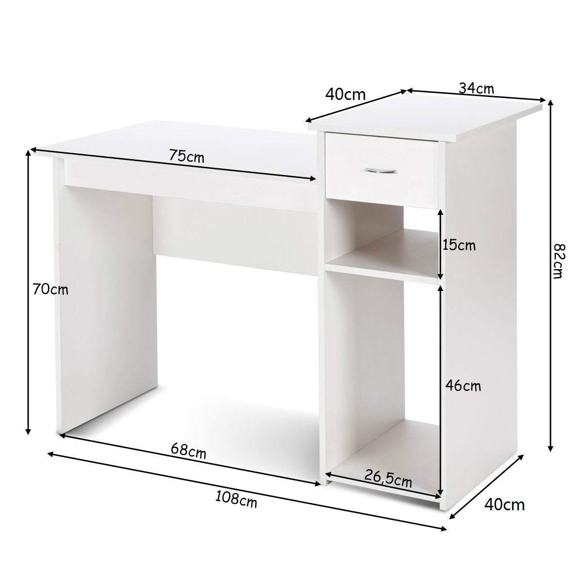 Scrivania Moderna, Scrivania per Ufficio, Tavolo Rettangolare con Ripiano per Monitor, Scrivania per Computer, Costway, 5