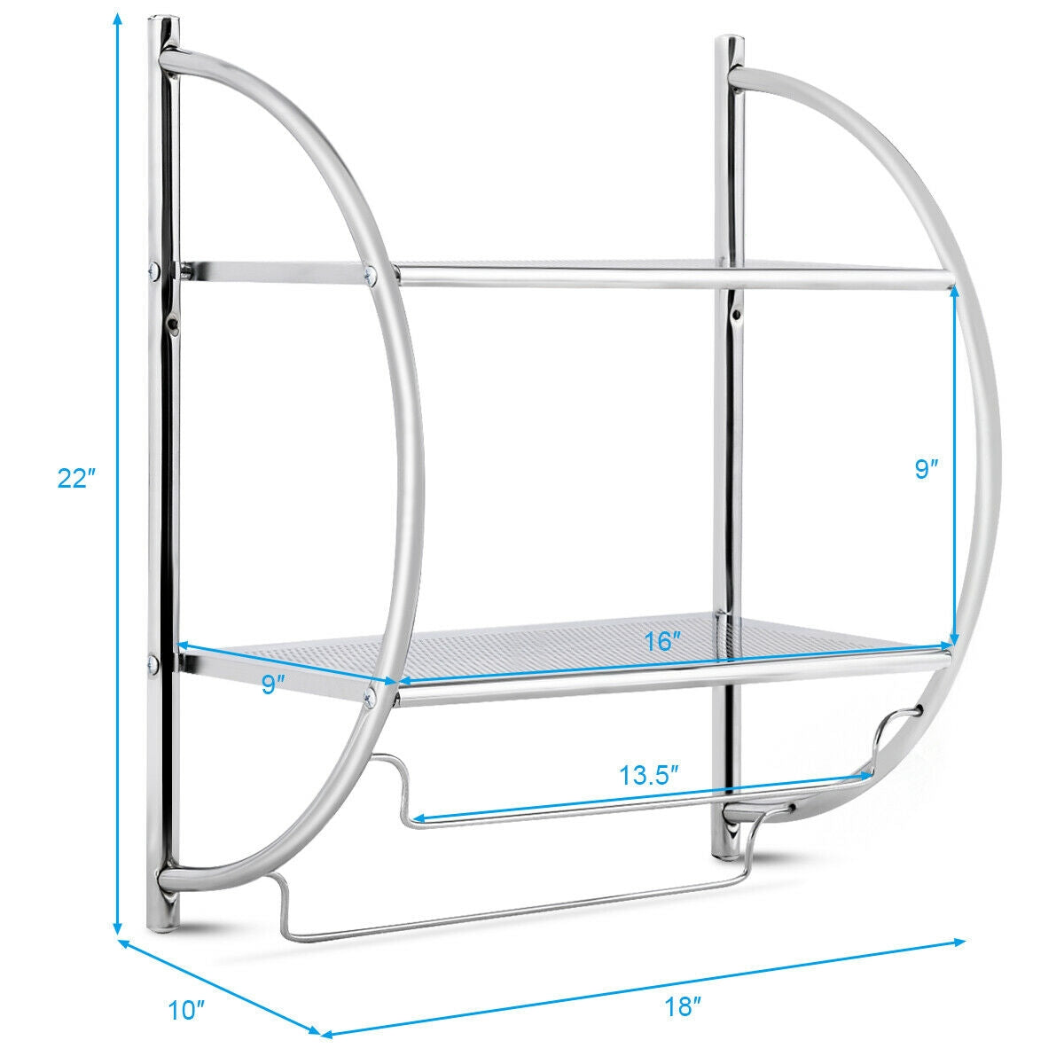 Mensola Bagno, 2 ripiani, Mensole doccia, Porta asciugamani bagno, da parete per bagno, Appendi asciugamani bagno, Costway, 5